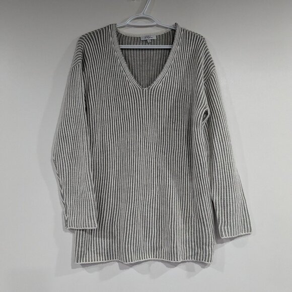 Polagram Ribbed V-Neck Sweater Grey White Size Small - Picture 1 of 5